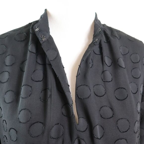 Ann Taylor Size Petite M Keyhole Neck Blouse Tie Black Polka Dot - Picture 9 of 11